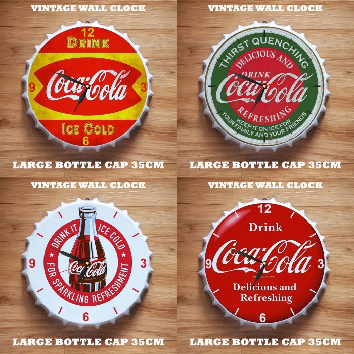 Jam Dinding Enamel Motif Tutup Botol Jumbo Coca Cola Vintage Wall Clock Industrial Home Cafe Room