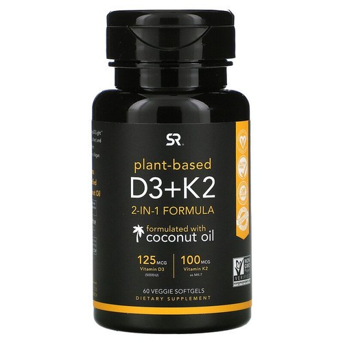 

Sports Research Vitamin D3 + K2 Plant Based 60 Veggie Softgels