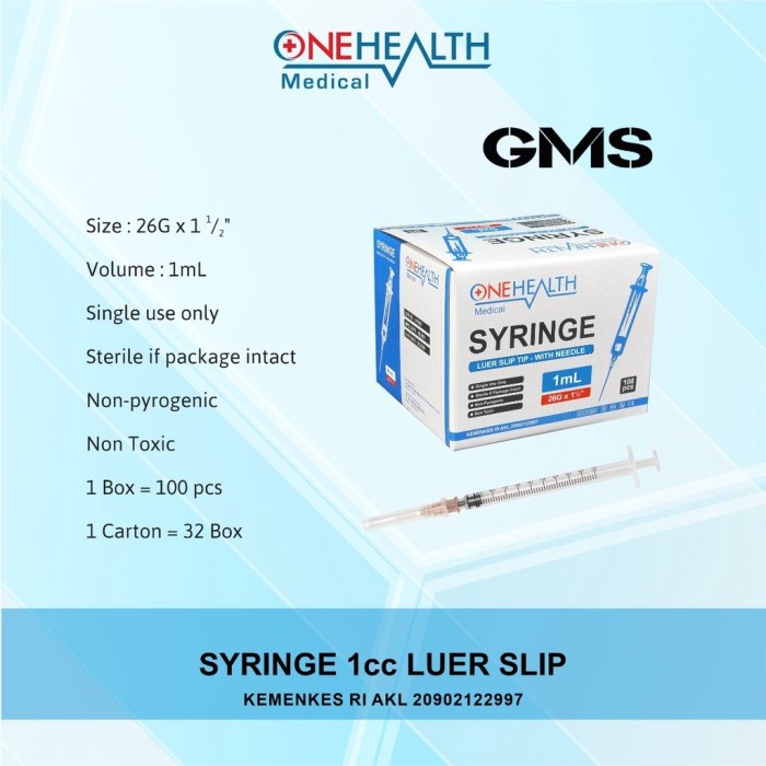 Syringe 1ml / Spuit 1cc Onehealth Per Box isi 100 Pcs