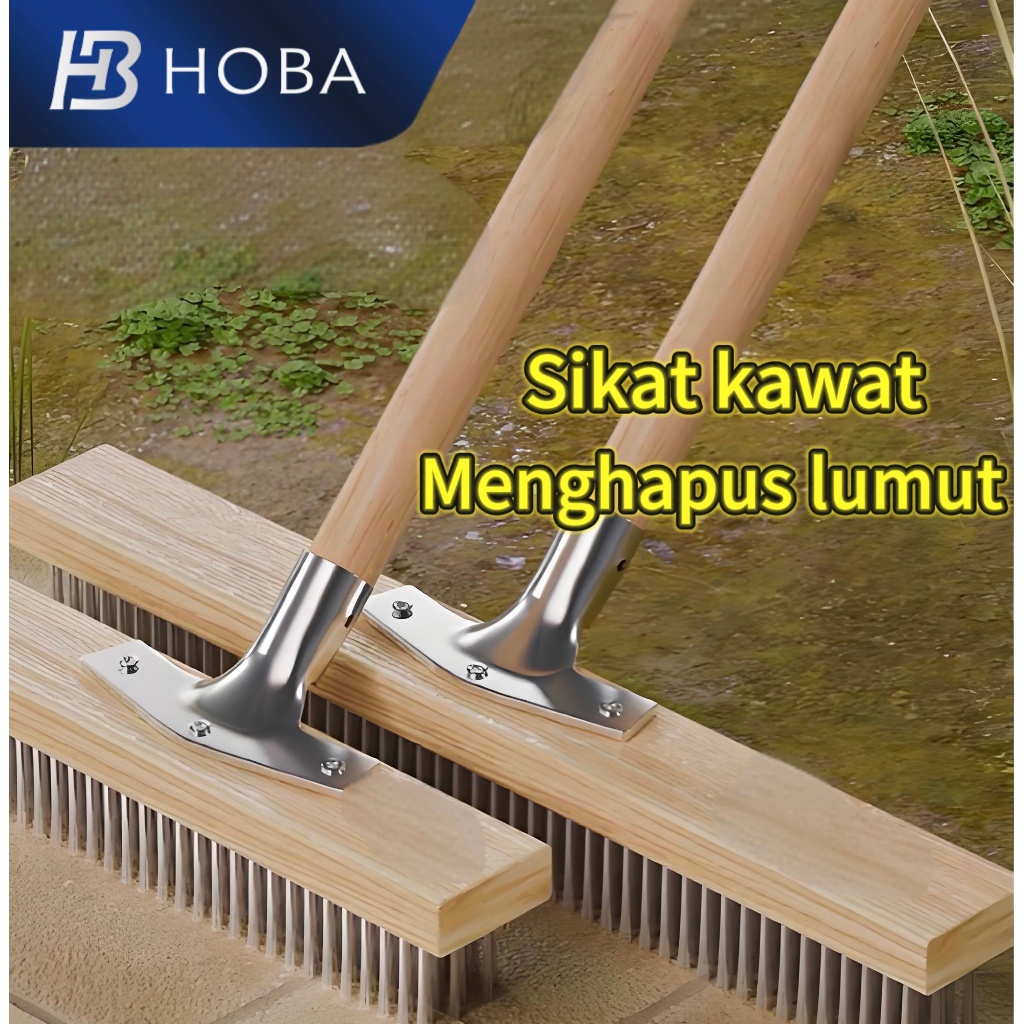 Sikat kawat sikat lantai untuk menghilangkan lumut sikat pembersih gagang panjang sikat sapu D3V