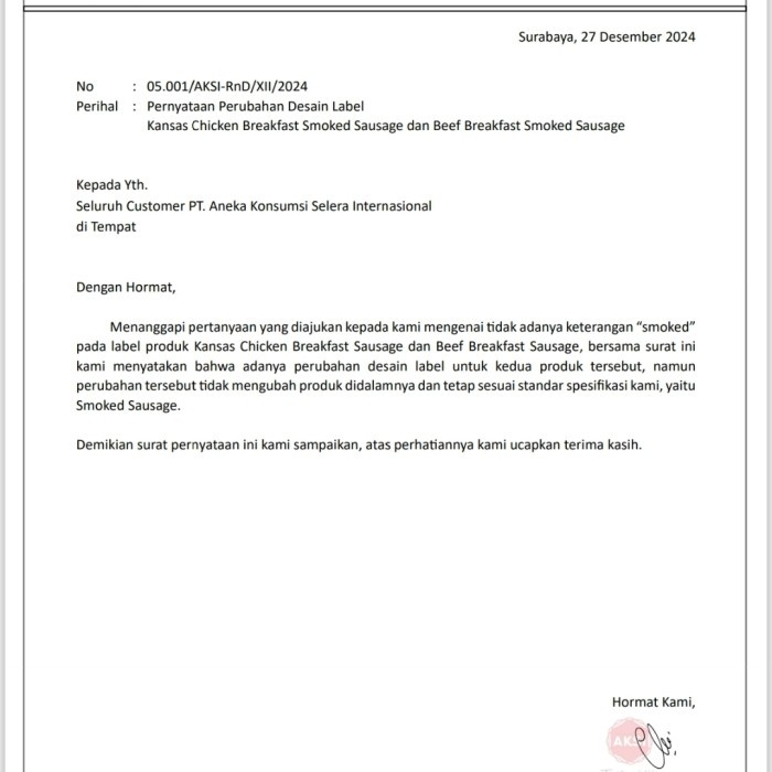 

Kansas Smoked Beef Breakfast Sausage Sosis Sapi Asap 1Kg