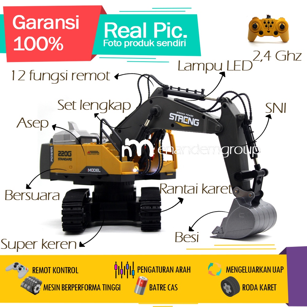 {{ Mainan Mobil Remot Kontrol Rc Excavator Beko Besi 12 Fungsi 1/16 Ghz Ready }}
