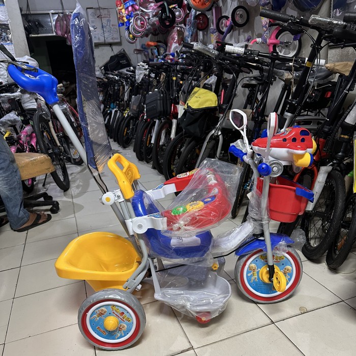 Sepeda Roda 3 Anak Family Pesawat Musik Dorongan Sender Pengaman Gowes Kode 994
