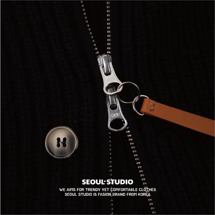 [Seoulstudio] Jeju 2-Way Zipper Knit Cardigan (Black) Rajut Panjang Oversized Button Kardigan Pria