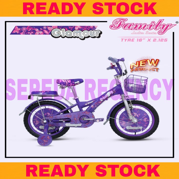 Sepeda Anak Perempuan NEW FAMILY GLAMOUR 16 Inch usia 4-7 Tahun - Ungu Kode 1191