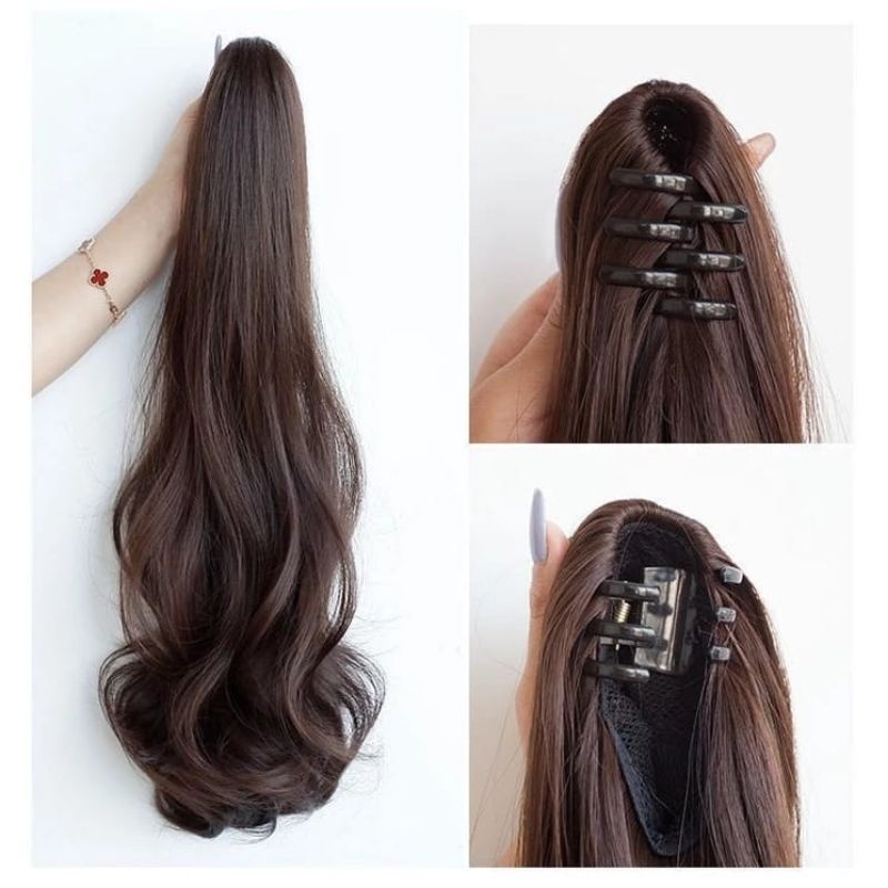 - {JY} Rambut Palsu Jepit Panjang 55cm Model Gelombang / Rambut Palsu Keriting Panjang 55cm