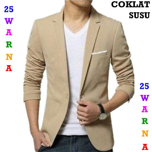 25 WARNA Jas Cowok Blazer Pria CREAM KREM MUDA LIS PUTIH Kantor Kerja