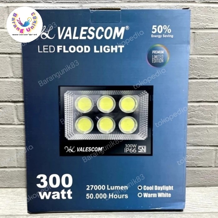 Lampu Sorot AC 300Watt Tembak IP66 Valescom LED Flood Light Cool Putih