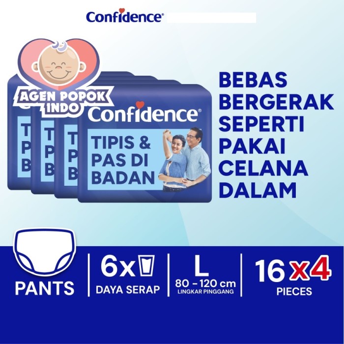 Confidence Popok Celana Dewasa Tipis & Pas L16 - Bundling Hemat 4 Pack Terlaris