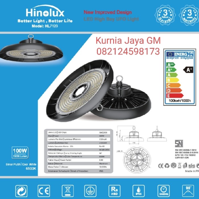 Hinolux HL7123 High Bay LED UFO 100watt Kap Industri Highbay 100w SNI