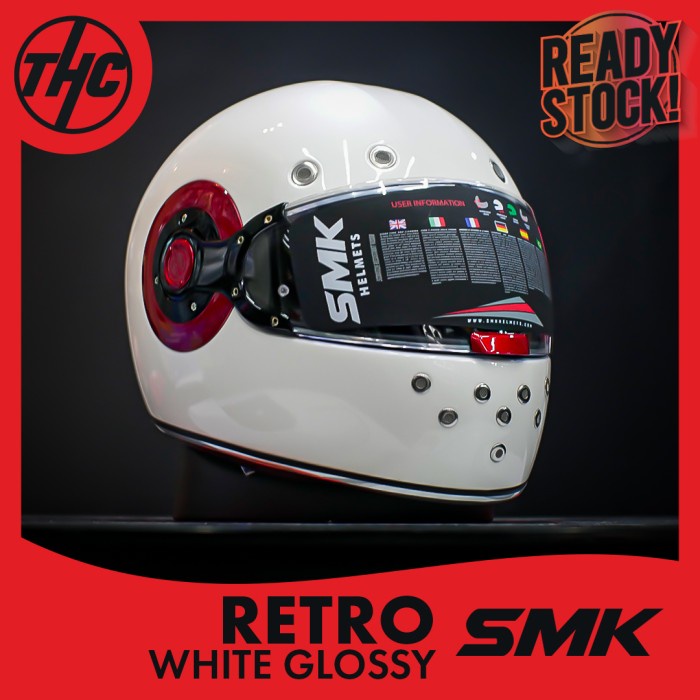 Helm Smk Retro White Glossy Full Face Helmet Smk