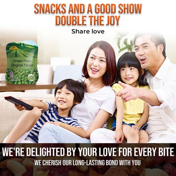

terbaru !!! [ paket favorit 2 ] gain yum snack - kacang polong rasa bawang putih dan original ukuran