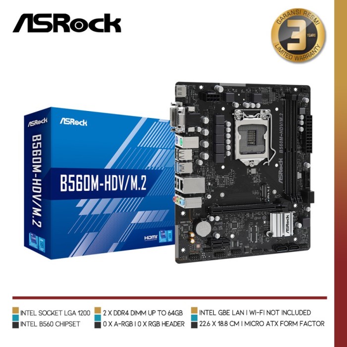 BISA GOSEND MOTHERBOARD ASROCK B560M-HDV/M.2 INTEL B560 LGA 1200 DDR4 MICRO ATX