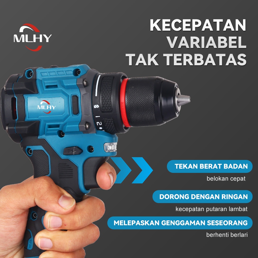 Promo Mlhy Tool 60N.M 3Mode Brushless Cordless Impact Bor 48Vf Mesin Bor Cordless 10Mm Bor Listrik /