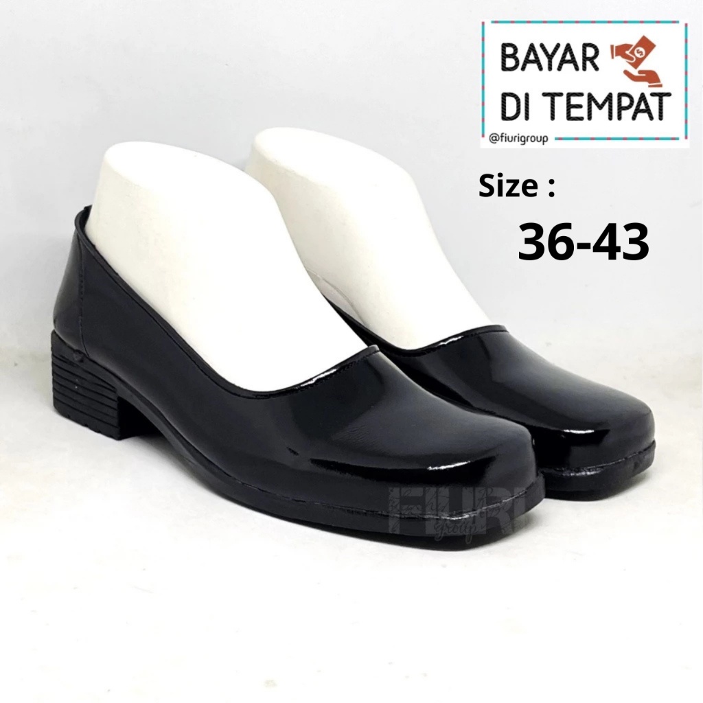 PROMO / FIURI - SEPATU PANTOFEL SLIP ON HAK 3CM WANITA HITAM 36-43 POLOS - SEPATU SEKOLAH WARNA FULL
