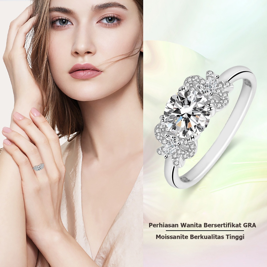 JelitaFash- Cincin Moissanite Wanita 1 Karat, Cincin Moissanite Asli,Cincin Moissanite Sertifikat