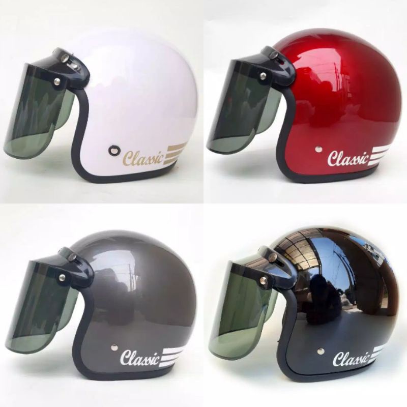 TERBARU HELM BOGO GARIS POLOS KACA DATAR free packing BOX helm bogo helm bogo dewasa helm bogo pria
