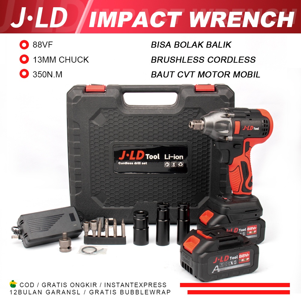 JLD 88V Mesin bor impact baterai 350N.M bor Baterai 13mm Impact Wrench brushless impact jld tool 88v