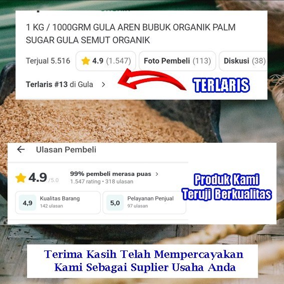 

GULA AREN BUBUK ORGANIK - PALM SUGAR - GULA SEMUT 1 Kg
