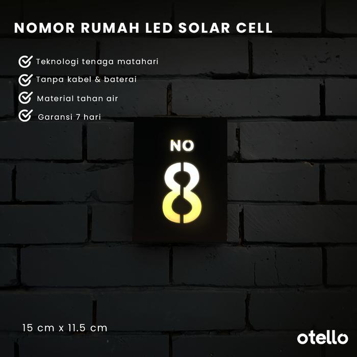 PREMIUM Otello Nomor Rumah Acrylic LED Solar Cell Tahan Air Tanpa Baterai Tanpa Kabel Papan Rumah