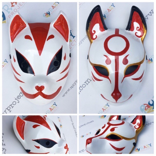 PREMIUM Kitsune Fox Rubah 067 Mask Topeng Kayu Cosplay Anime Jepang Red Merah