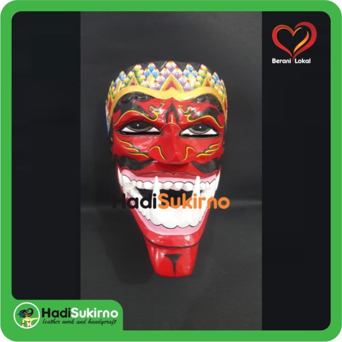 PREMIUM Topeng kayu cakil cat merah taring kecil