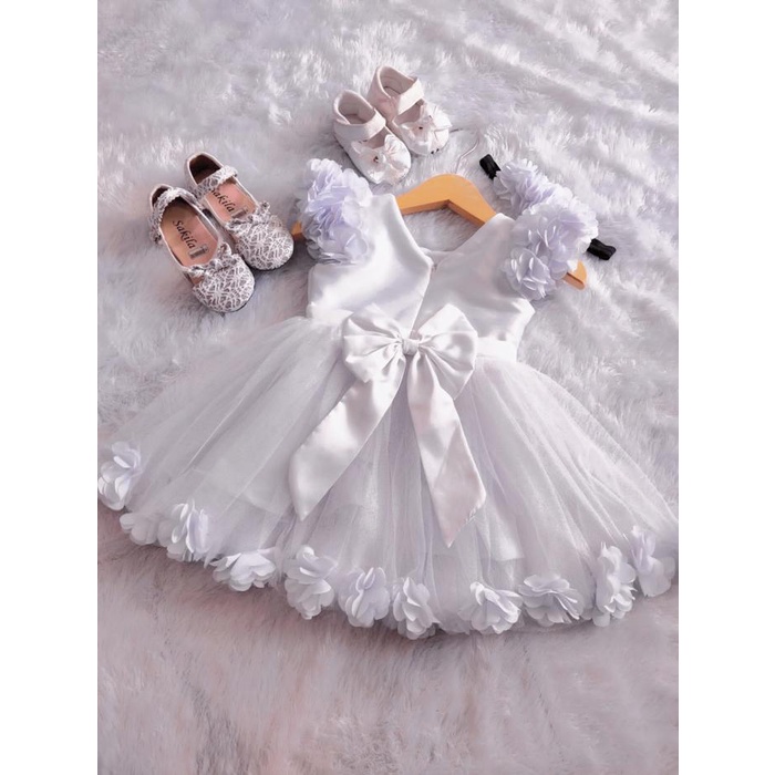 Gaun Anak Perempuan Cantik Pita Putih 0 Bln - 7 Tahun Bayi Lengan Katun Best Seller