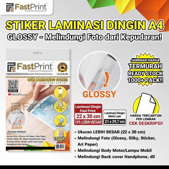 

(BestSeller) Fast Print Stiker Laminating Dingin A4 Doff 20 Lembar