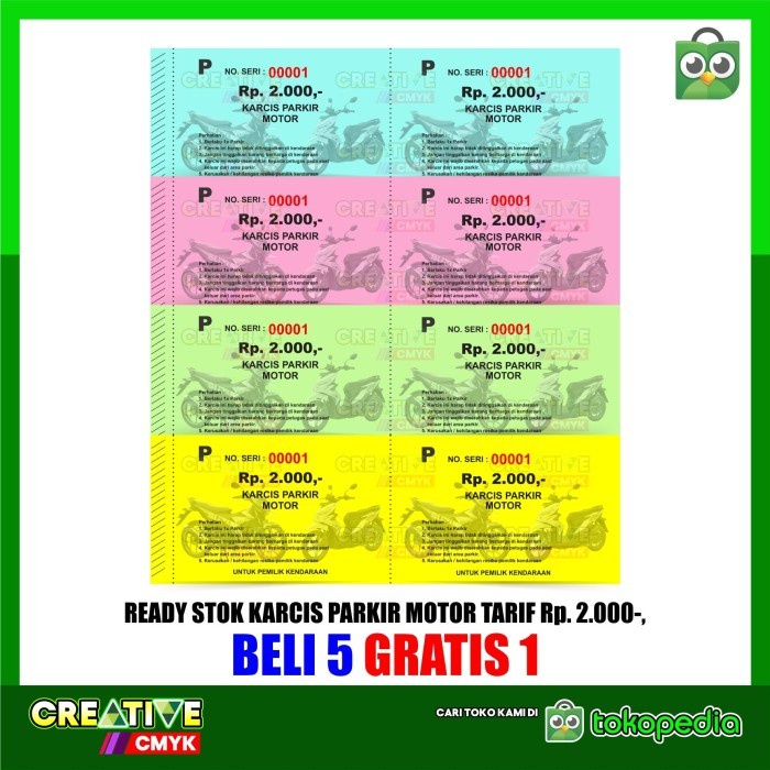 

(BestSeller) Karcis Parkir Motor Kertas Warna Best Seller