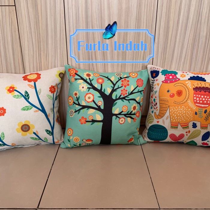 sarung bantal sofa motif bunga /pohon/gajah 4545cm IMPORT
