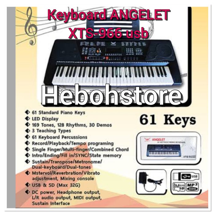 Keyboard piano ANGELET XTS-966 61key USB MIDI TERLENGKAP ORIGINAL