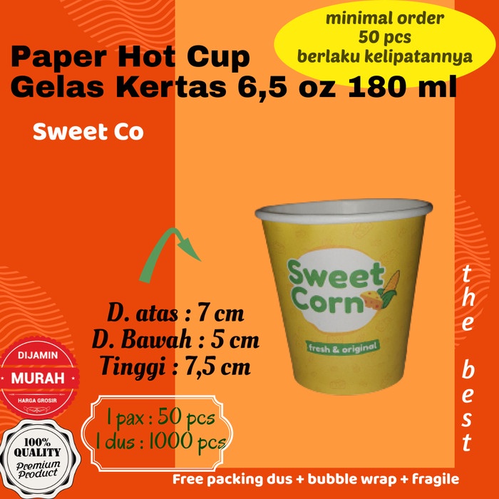 Terbatas Paper Hot Cup Gelas Kertas 6,5 Oz 180 Ml Say Jasuke 1000 Pcs