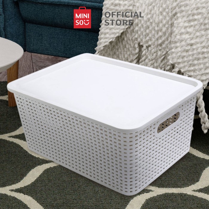 Miniso Kotak Penyimpanan Keranjang Dengan Penutup Ember Multifungsi Ready