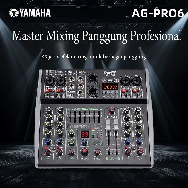 yamaha/original AG-PRO6,mixer audio,mixer karaoke,pencampur audio,built-in 2-band EQ,bawaan Memiliki