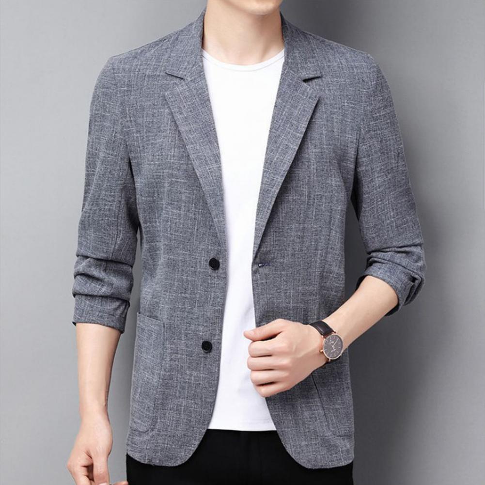 Summer Men Thin Blazer Coat Men'S Suit Jacket Autumn Linen Solid Color Casual Suit Korean Slim Fit