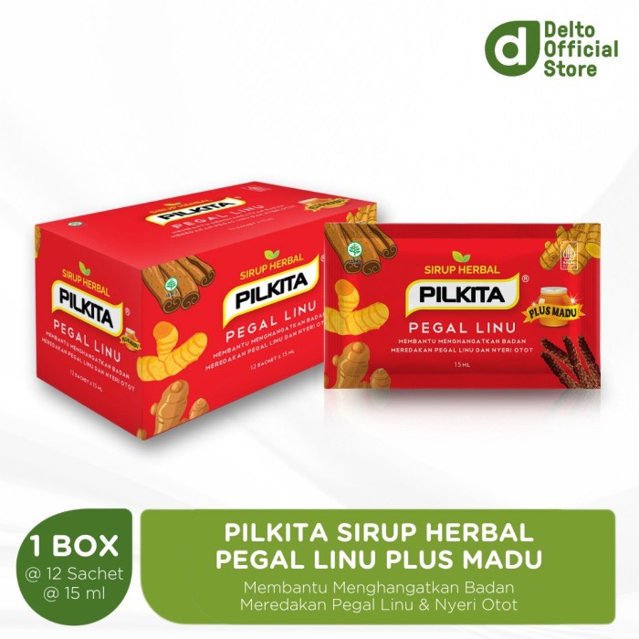 KirimHarisama- PILKITA Sirup Herbal Pegal Linu 12 Sachet Isi 15 ML Obat Suplemen Nyeri Otot dan Kese