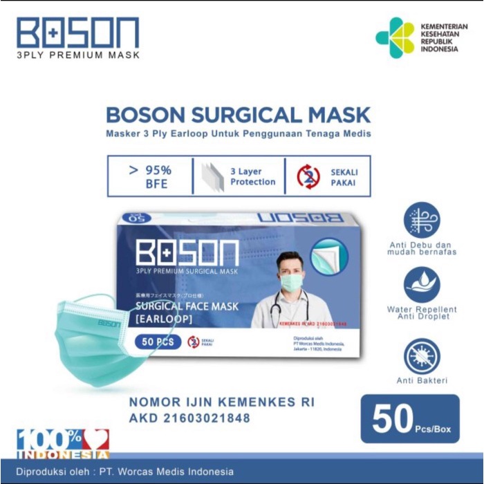 KamiReadySelalu- Masker Boson Surgical Earloop isi 50 3ply Premium Mask