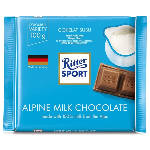 

Ritter Sport Chocolate Alpine Milk Chocolate Cokelat Susu Import 100gr