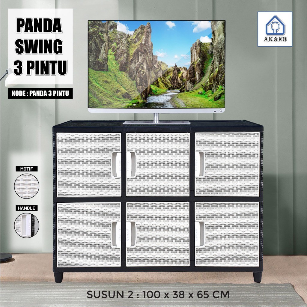 Baru Akako - Lemari Pakaian Plastik Swing Fancy 3 Pintu Jumbo Motif Rotan Susun 2, 3, 4 & 5