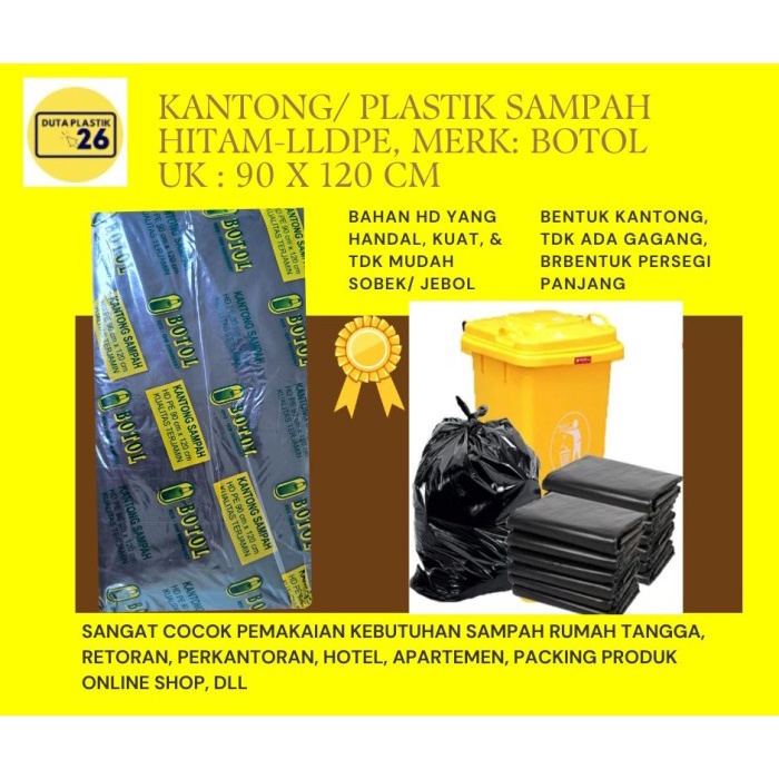PREMIUM KANTONG PLASTIK SAMPAH HITAM LLDPE MERK BOTOL