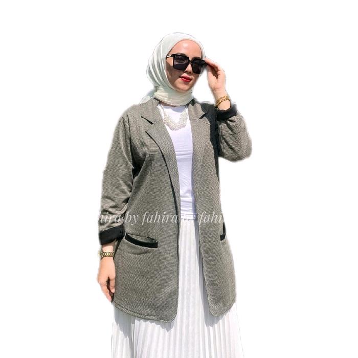 Blazer Kotak Z@R4 Motif Kotak Kotak By Fahira Panjang Wanita Nyaman Terbaru