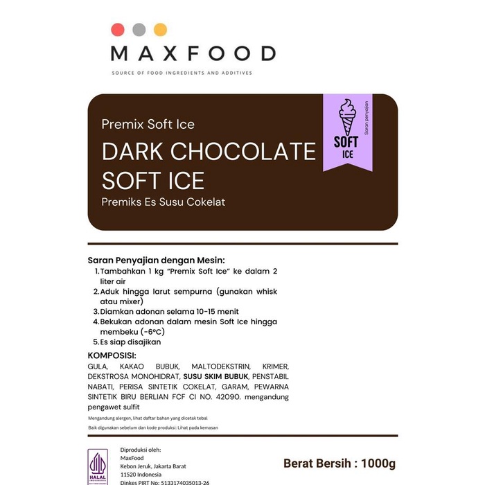 

Promo Terbatas Maxfood - Soft Dark Chocolate Ice Cream / Bubuk Es Krim Rasa Dark Coklat 1 Kg Aman