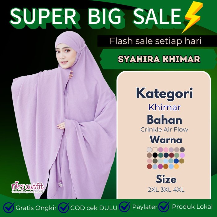 Promo Nies Outfit-Syahira Khimar Jilbab Instan Kerudung Bergo Ikat Kepala