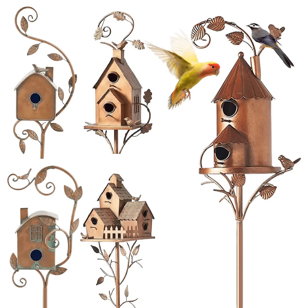 Birdhouse Garden Stakes Garden Outdoor Metal Birdhouse Decoration Metal Birdhouse Stake for Outdoor 