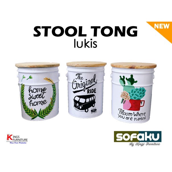 Terbaru Stool Tong Lukis - Kursi Kaleng Lukis Kafe - Stool Kafe