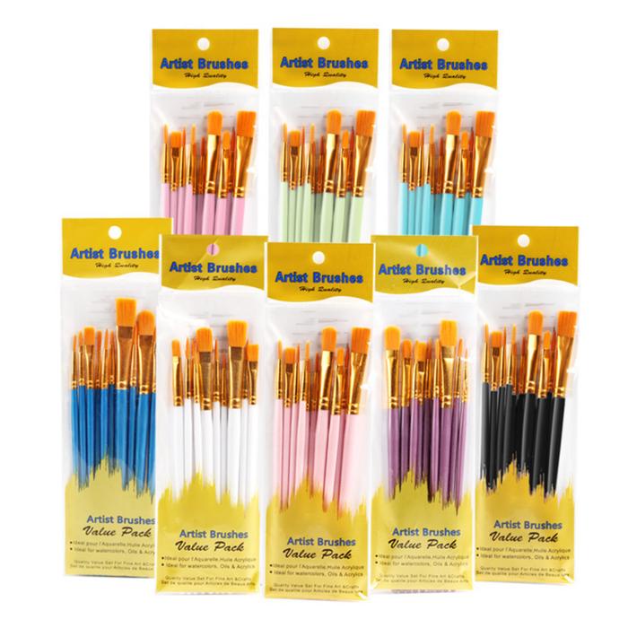

DISKON 10 Pcs/Set Kuas lukis cat air akrilik Kuas gambar anak bentuk berbeda Painting brush Nylon