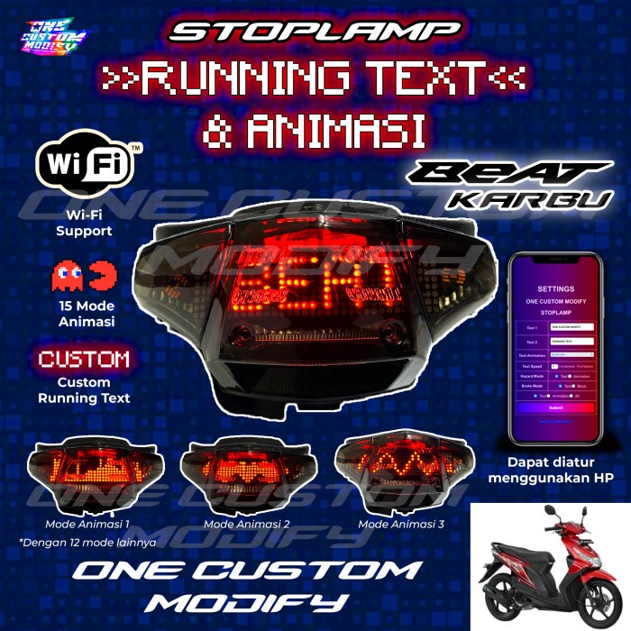 Stoplamp Running Text Animasi Beat Karbu Lampu LED Rem Belakang Modifikasi Variasi Motor