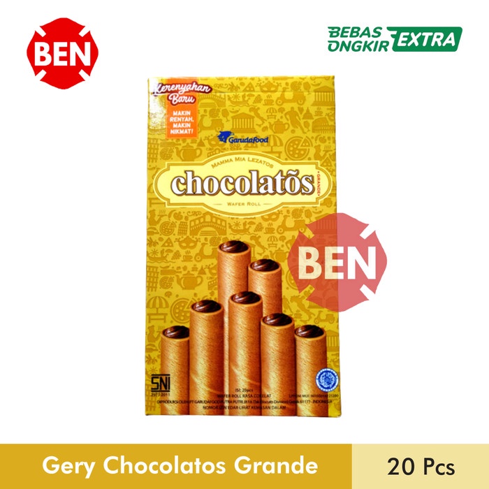 

JTTOP" GERY CHOCOLATOS WAFER ROLL GRANDE 1 PAK BOX 20 PCS - COKLAT BESAR JUMB