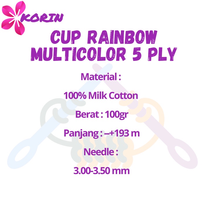 

TERPERCAYA Benang Rajut Cup Rainbow Multicolor/ Milk Cotton Yarn 5ply Rainbow/ Katun Akrilik Sembur