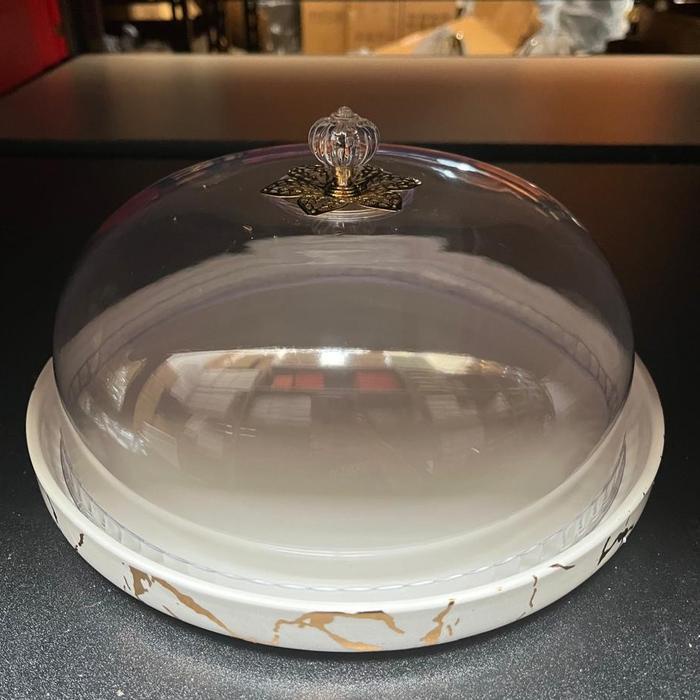 Wadah saji Kue / Marble Ceramic Cake Plate With Lid / tempat Kue Piring saji dengan tutup / Piring